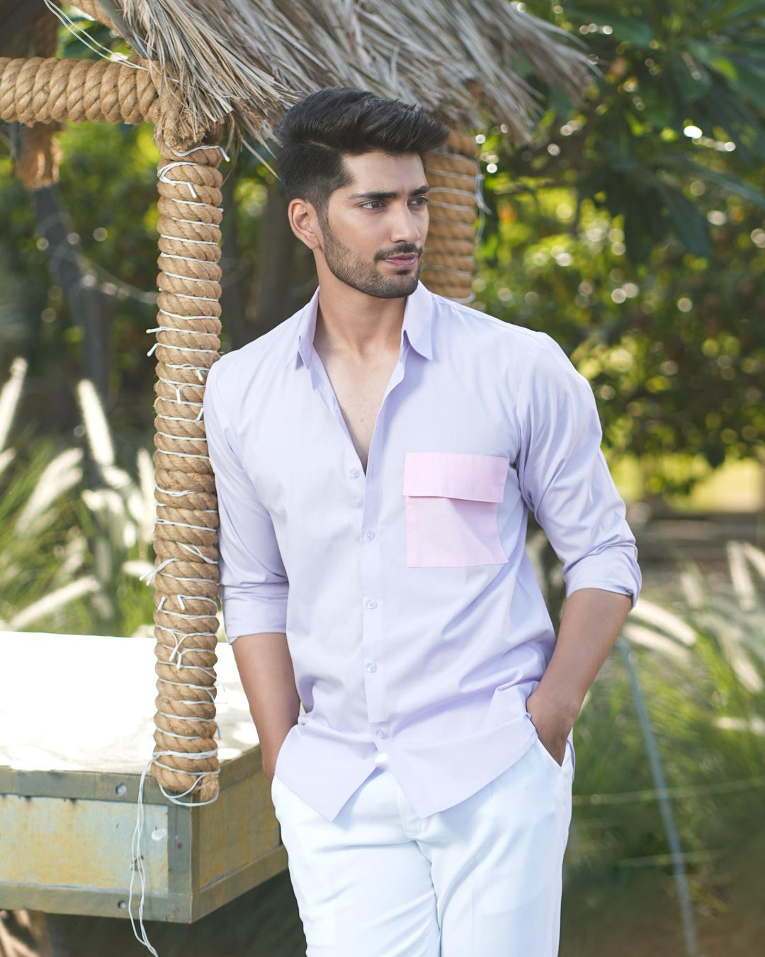 Paradise Men Cotton Shirt with Colored Pocket