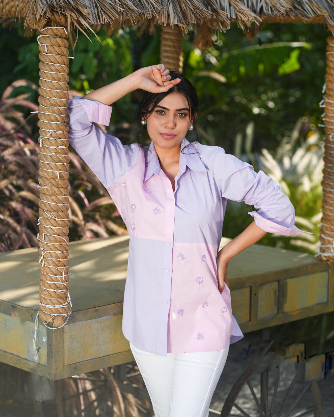 Sizzle- Color block Shirt with handwork detailing in Cotton