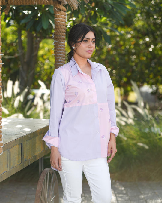 Sizzle- Color block Shirt with handwork detailing in Cotton