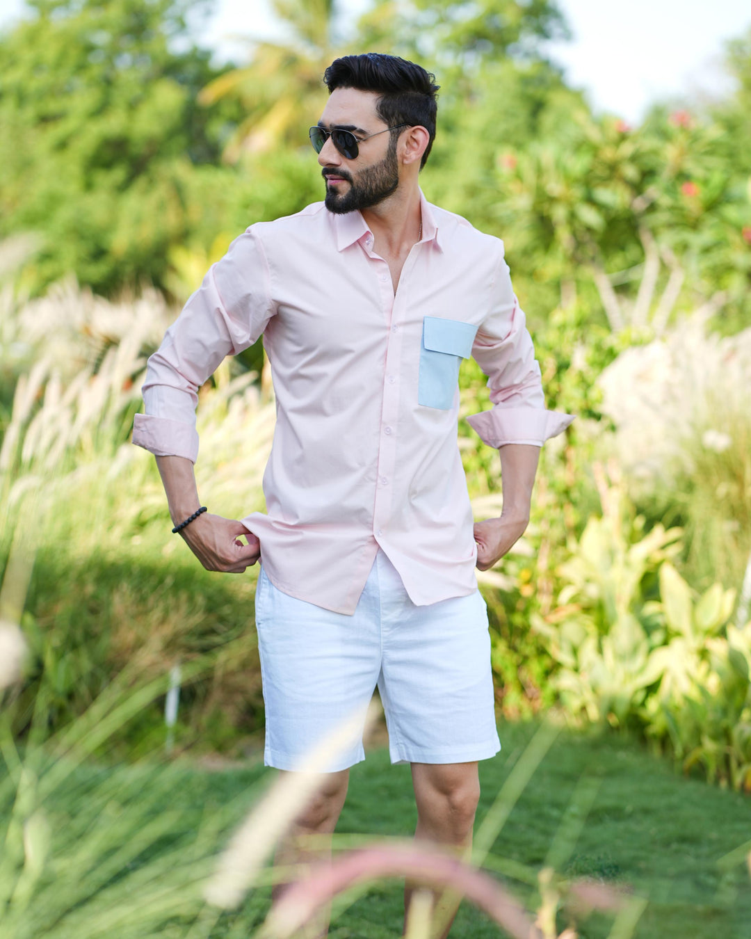 Paradise Men Cotton Shirt with Colored Pocket