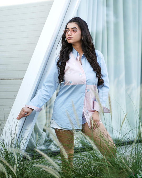 Sizzle- Color block Shirt with handwork detailing in Cotton