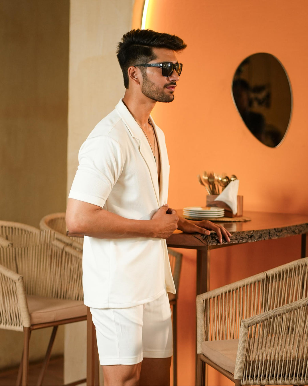 Miles One Button Shirt with Shorts in Premium Popcorn cotton
