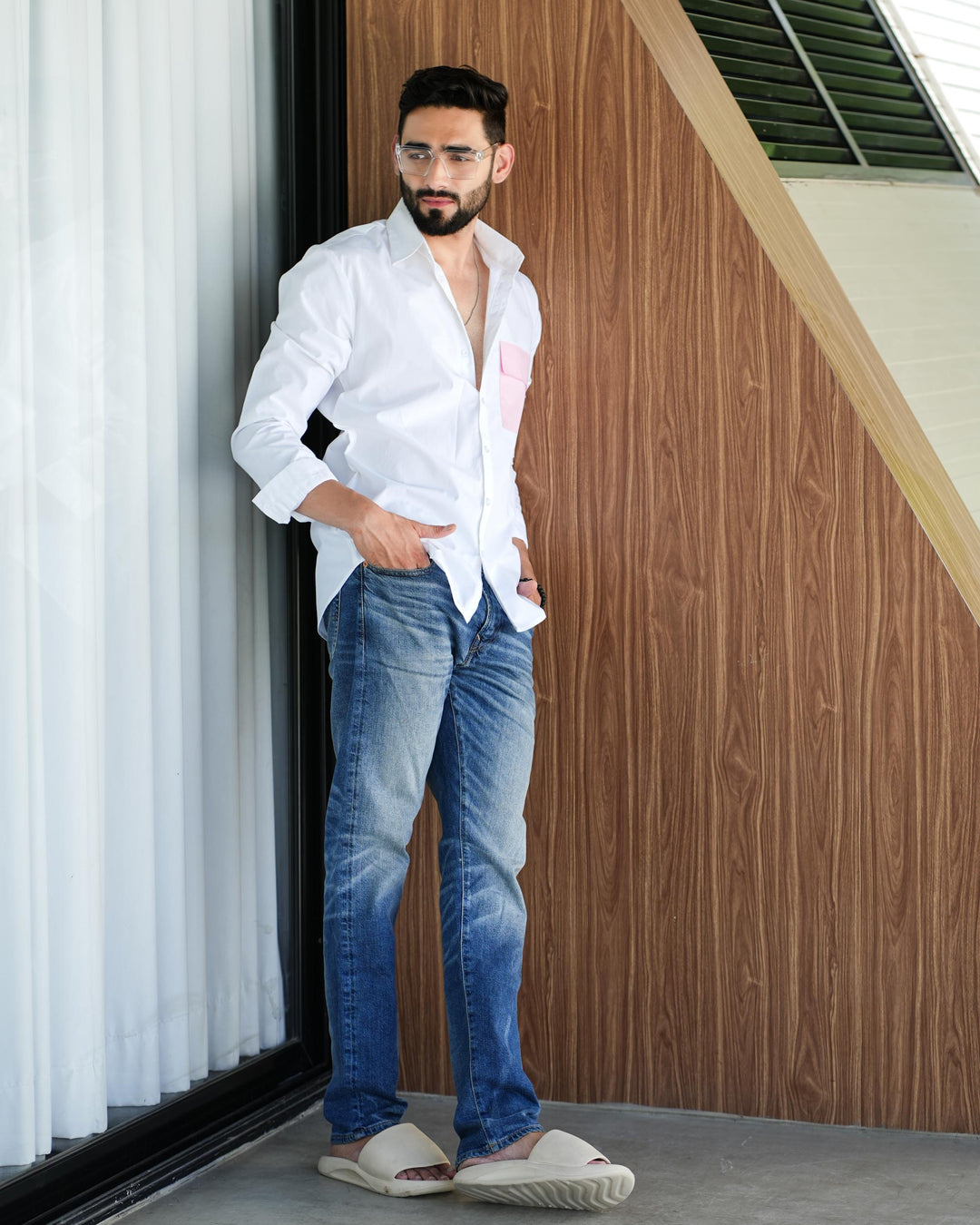 Paradise Men Cotton Shirt with Colored Pocket