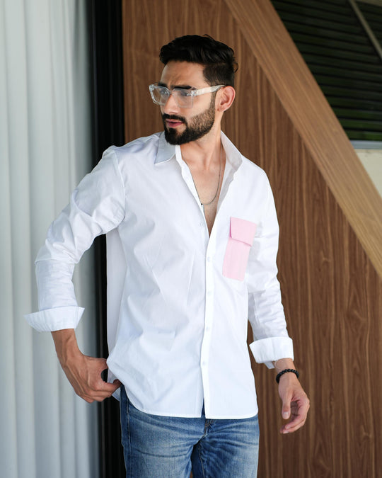 Paradise Men Cotton Shirt with Colored Pocket