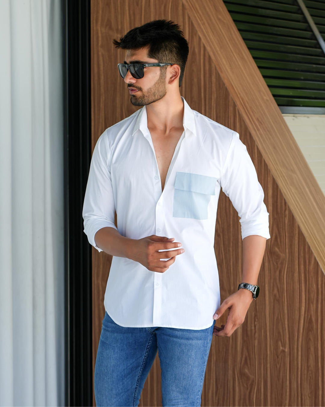 Paradise Men Cotton Shirt with Colored Pocket