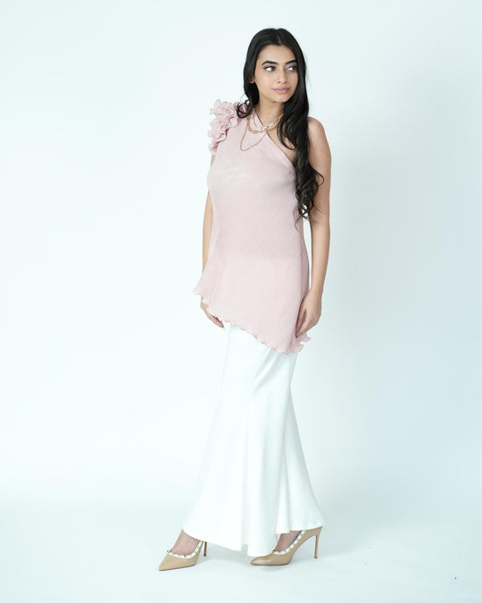 Tina - Pleated Fabric Top with Ruffles