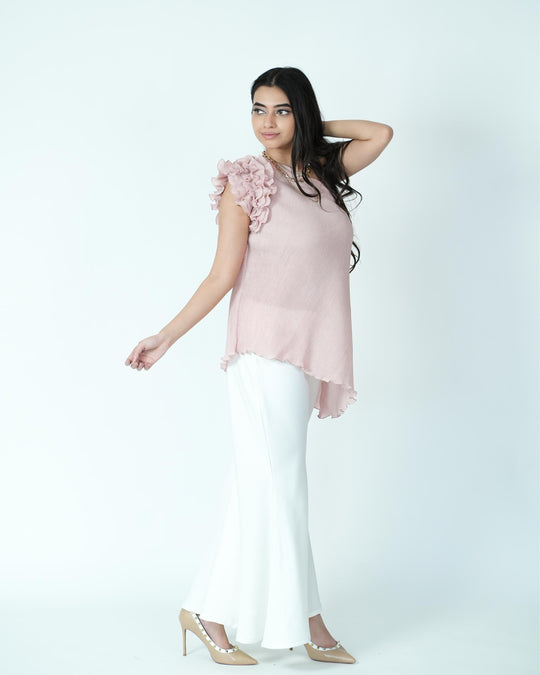 Tina - Pleated Fabric Top with Ruffles