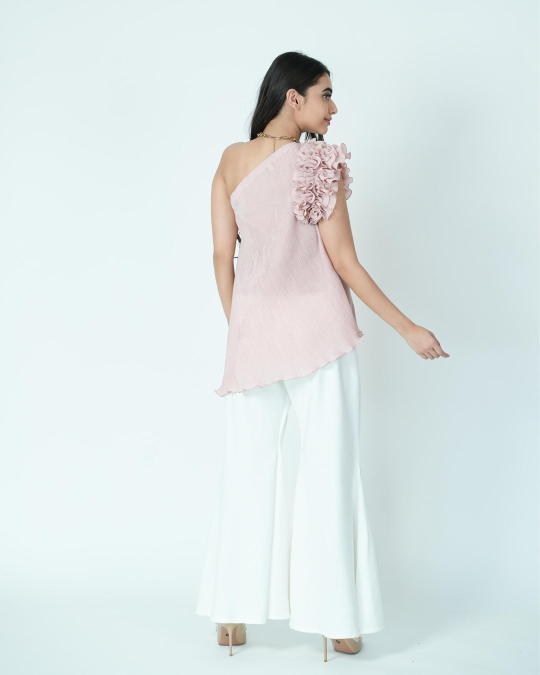Tina - Pleated Fabric Top with Ruffles