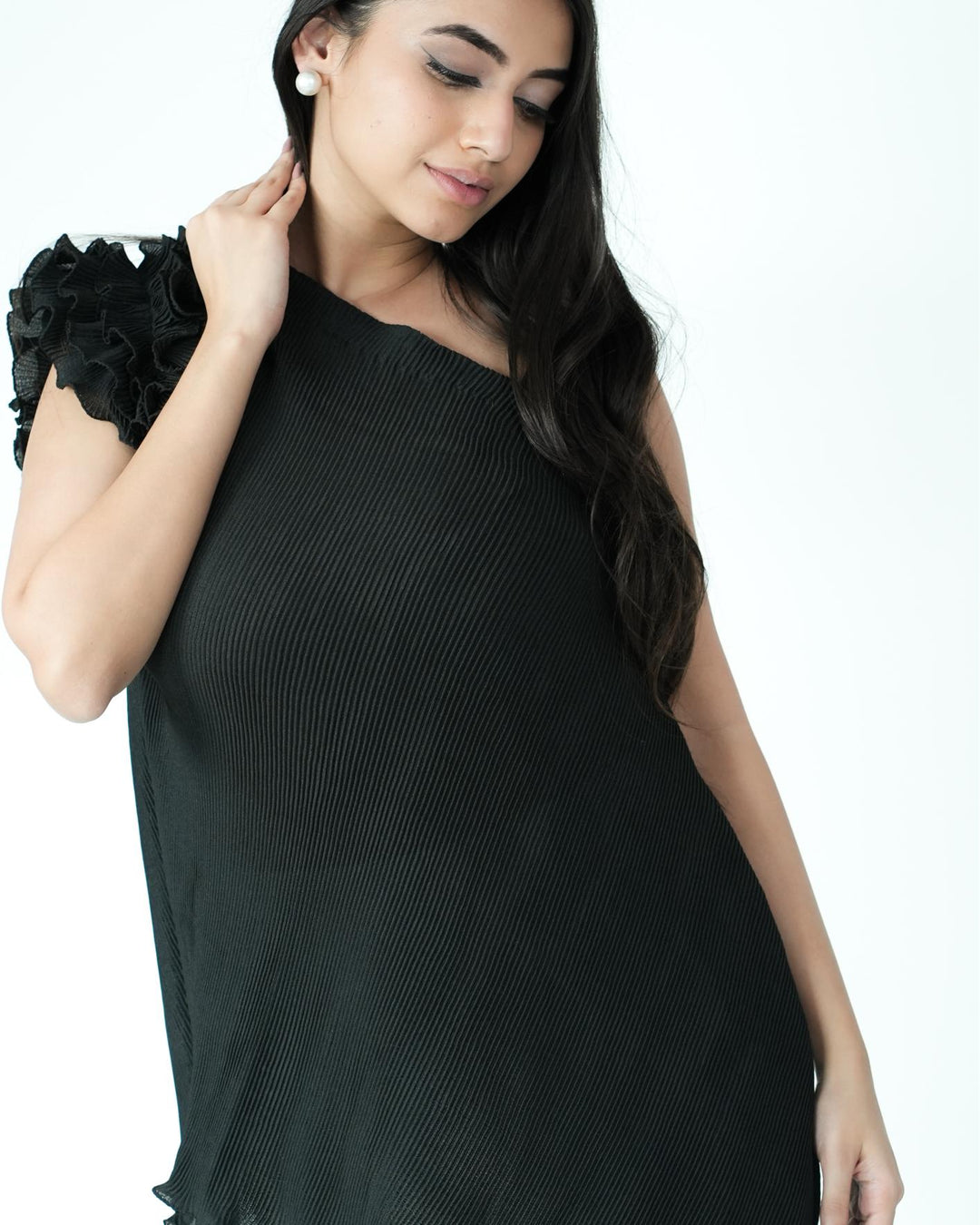Tina - Pleated Fabric Top with Ruffles