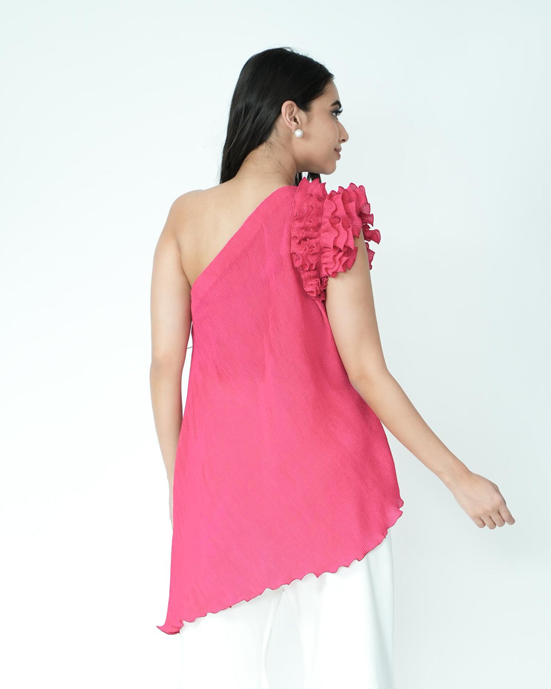 Tina - Pleated Fabric Top with Ruffles