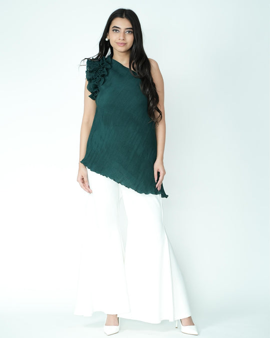 Tina - Pleated Fabric Top with Ruffles