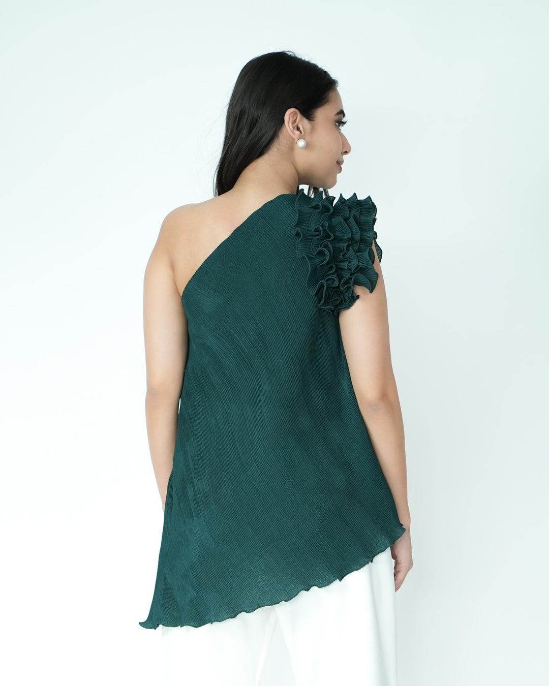 Tina - Pleated Fabric Top with Ruffles