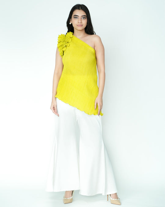 Tina - Pleated Fabric Top with Ruffles