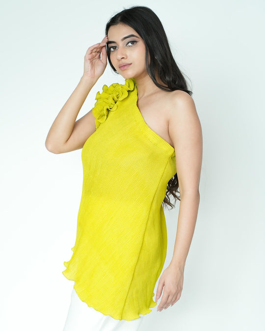 Tina - Pleated Fabric Top with Ruffles