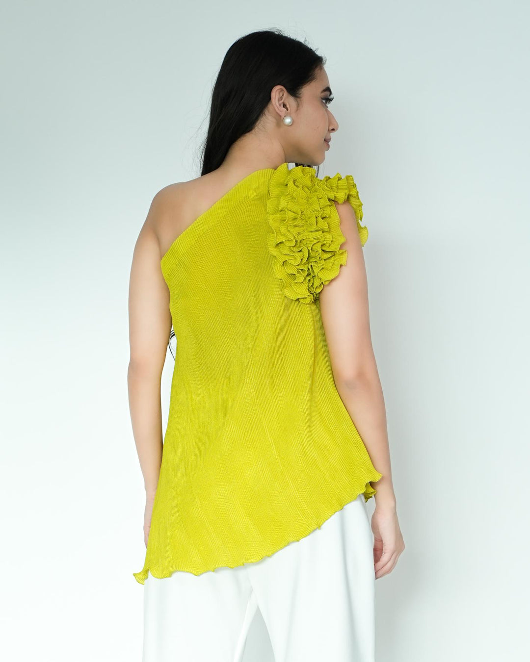Tina - Pleated Fabric Top with Ruffles
