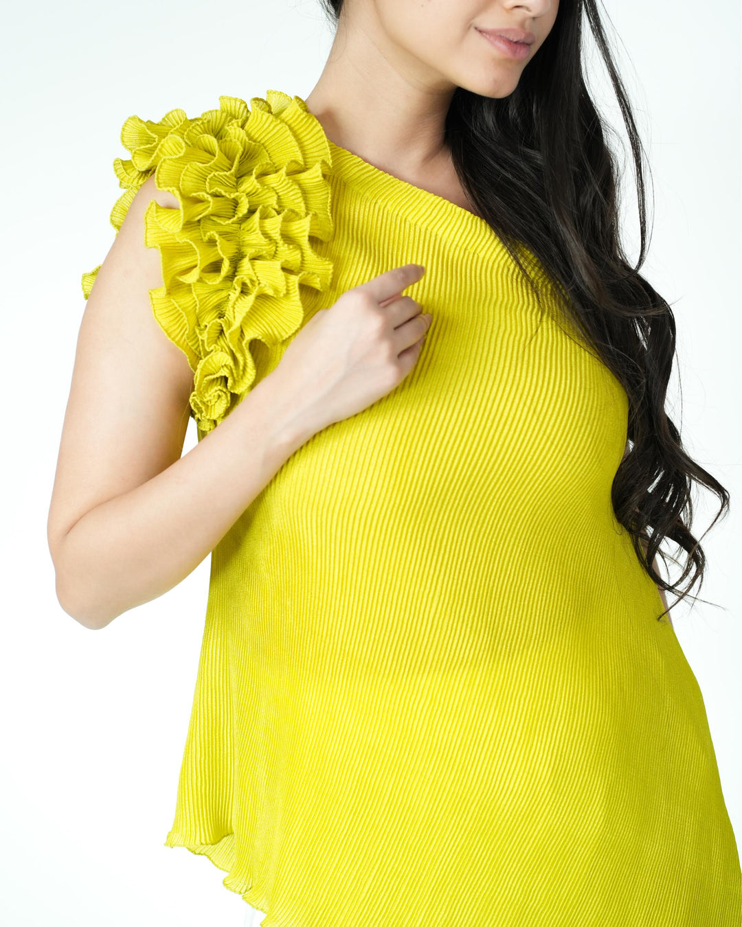 Tina - Pleated Fabric Top with Ruffles