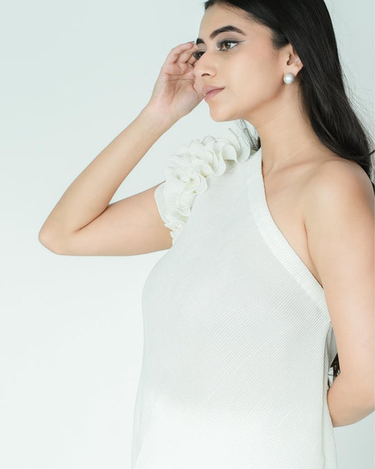 Tina - Pleated Fabric Top with Ruffles