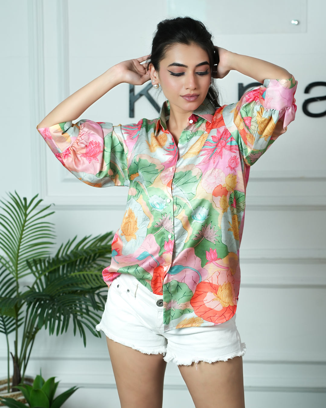 Lotus - Printed Linen Satin Comfort Fit Shirt