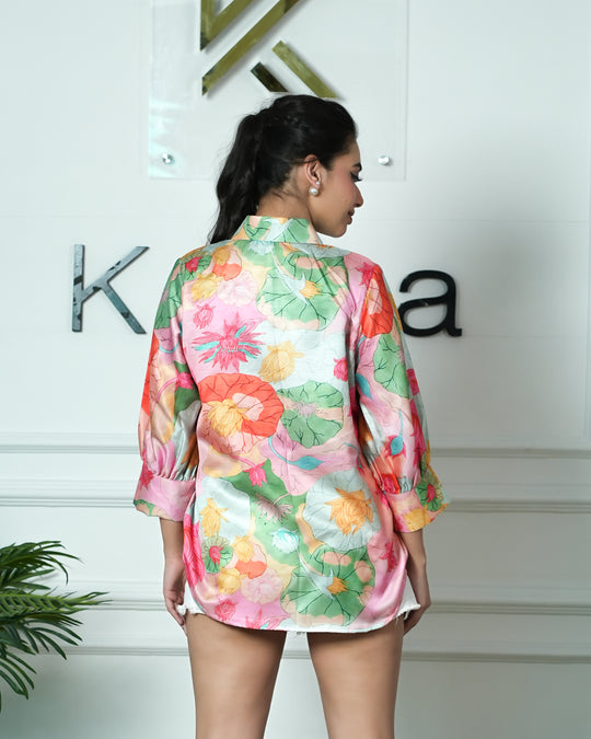 Lotus - Printed Linen Satin Comfort Fit Shirt
