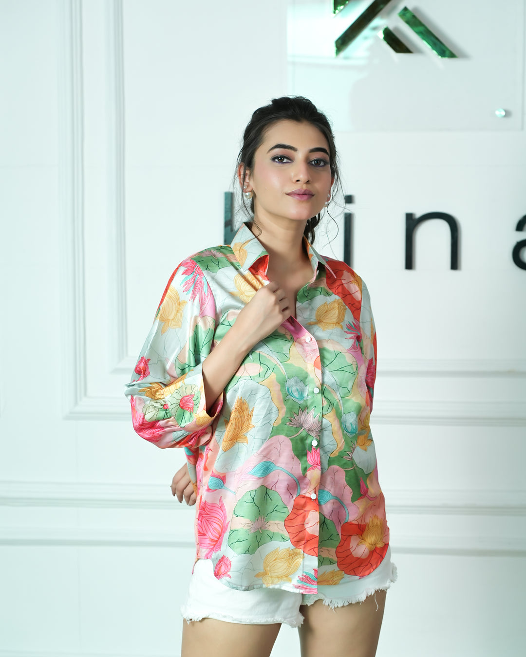 Lotus - Printed Linen Satin Comfort Fit Shirt