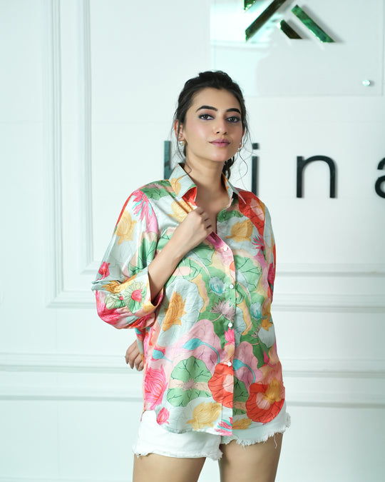 Lotus - Printed Linen Satin Comfort Fit Shirt