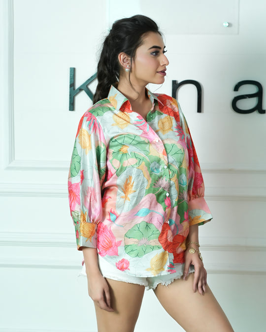 Lotus - Printed Linen Satin Comfort Fit Shirt