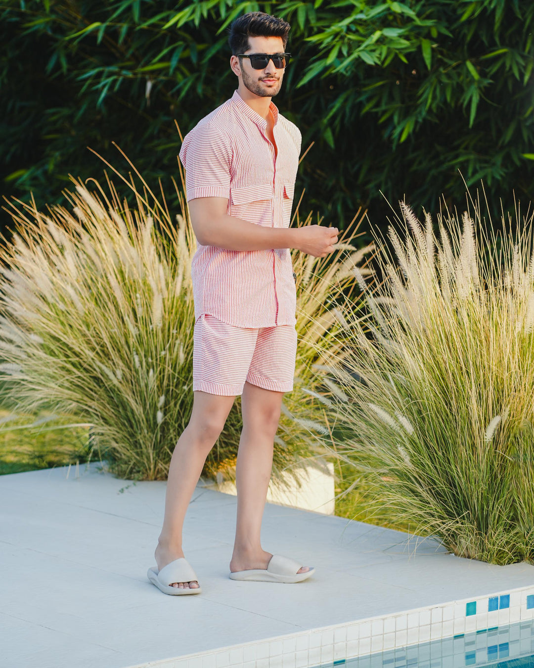 Vibes Men Striped Cotton Co-Ord Set