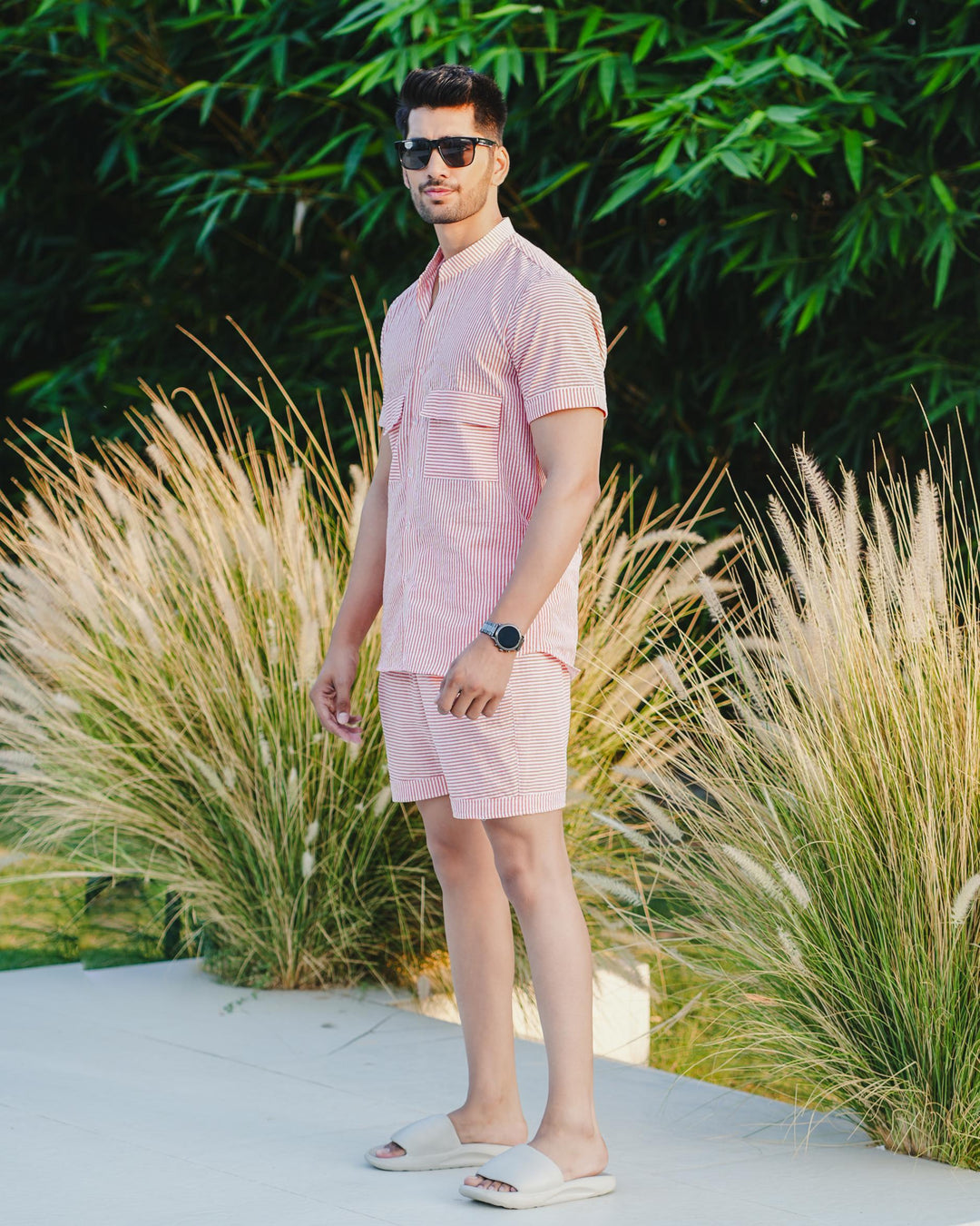 Vibes Men Striped Cotton Co-Ord Set