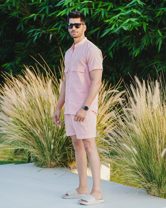 Vibes Men Striped Cotton Co-Ord Set