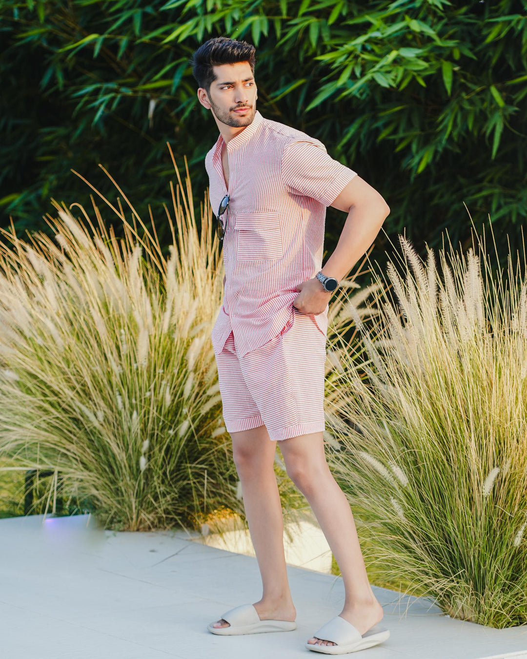 Vibes Men Striped Cotton Co-Ord Set