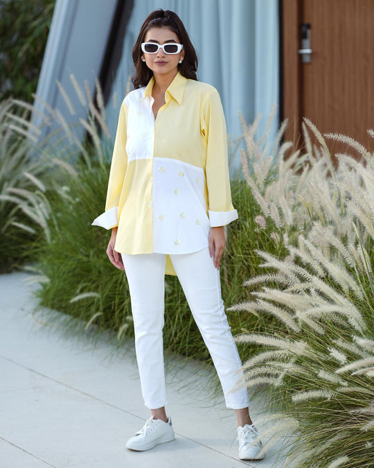 Sizzle- Color block Shirt with handwork detailing in Cotton