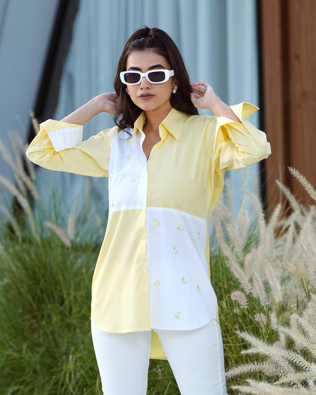 Sizzle- Color block Shirt with handwork detailing in Cotton