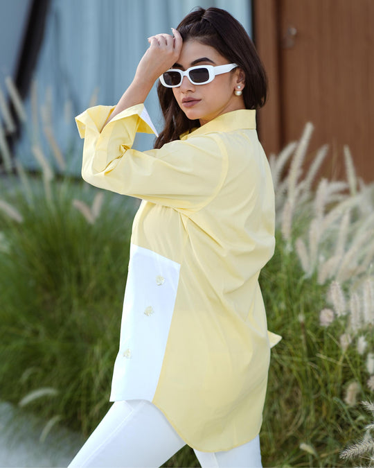 Sizzle- Color block Shirt with handwork detailing in Cotton