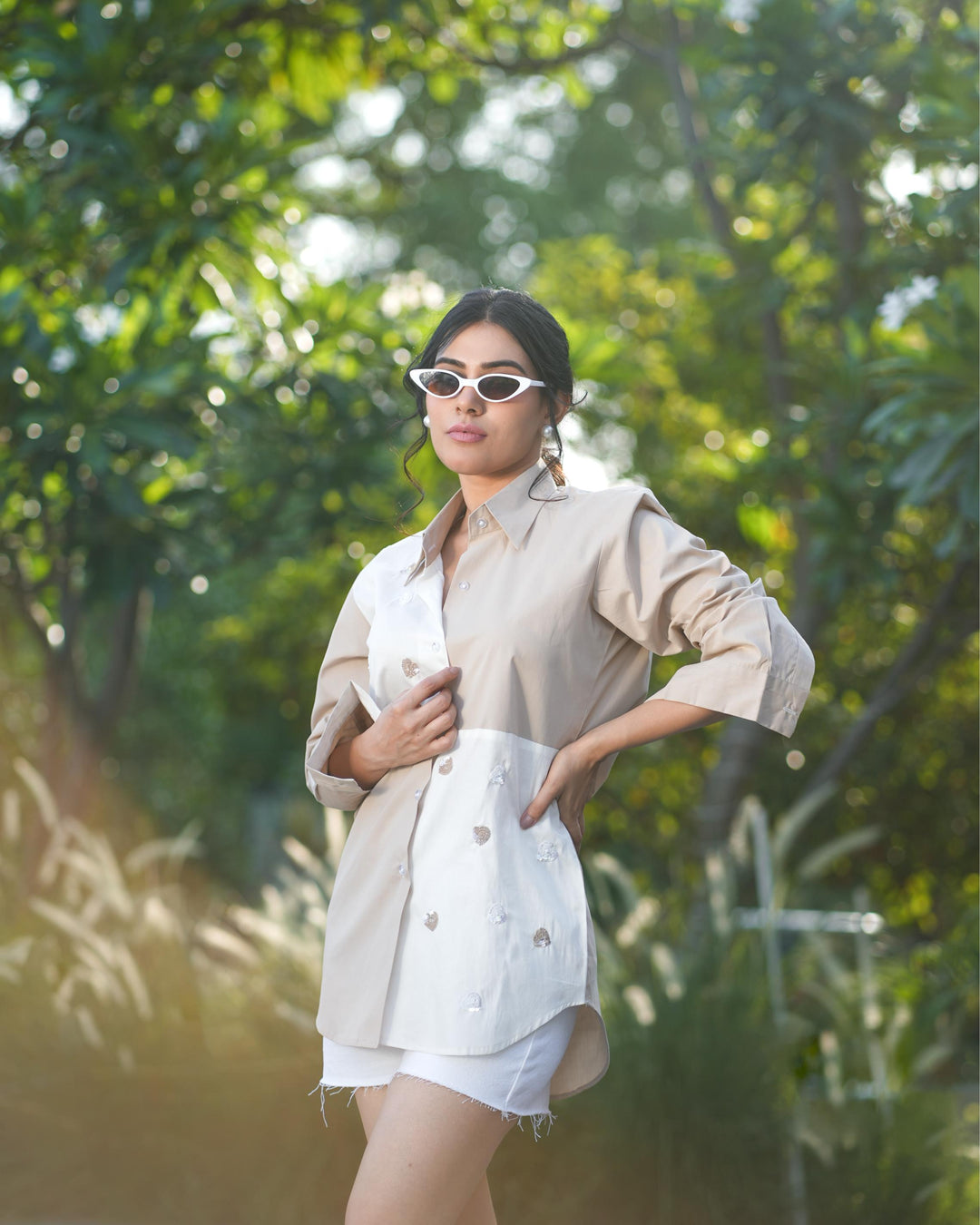 Sizzle- Color block Shirt with handwork detailing in Cotton