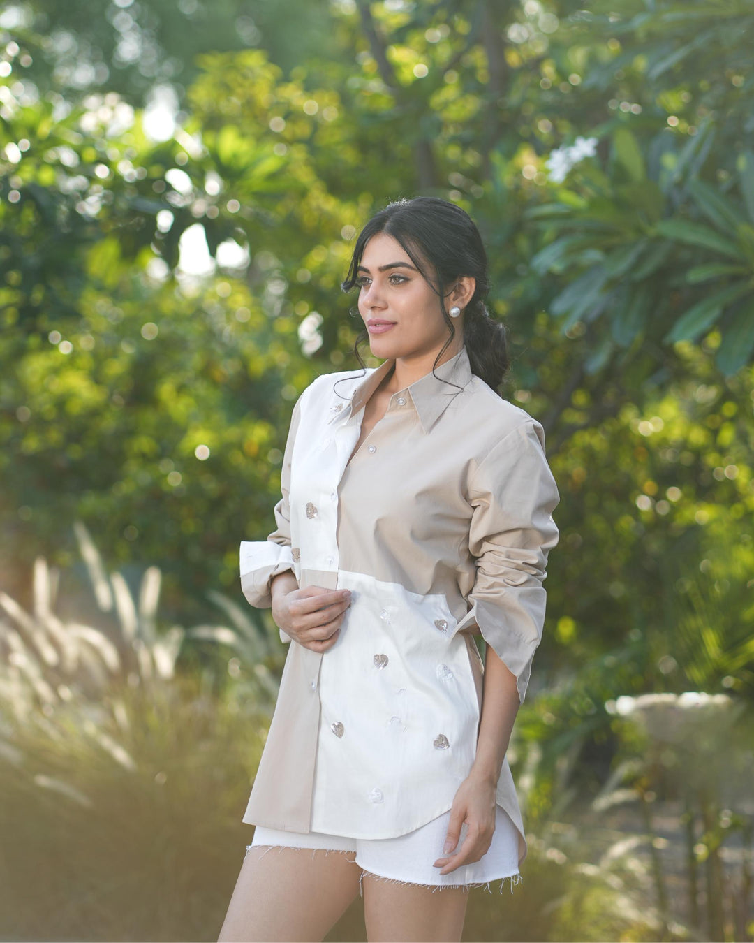 Sizzle- Color block Shirt with handwork detailing in Cotton