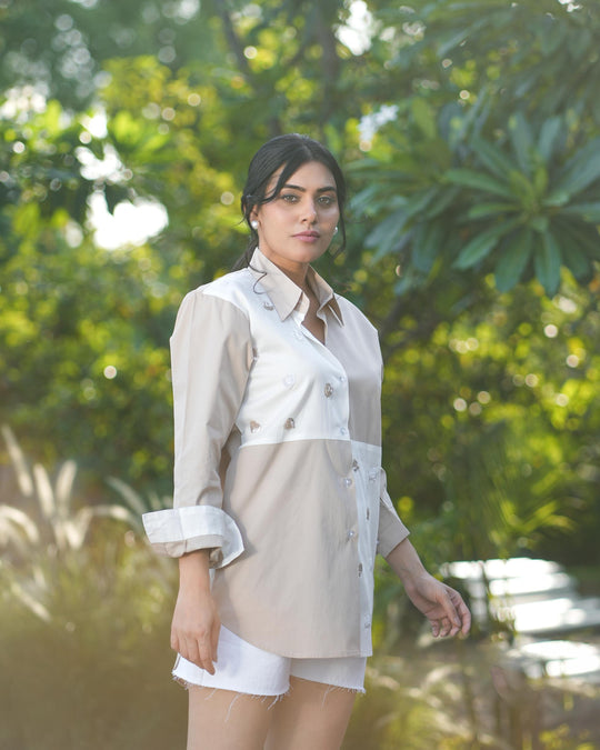 Sizzle- Color block Shirt with handwork detailing in Cotton