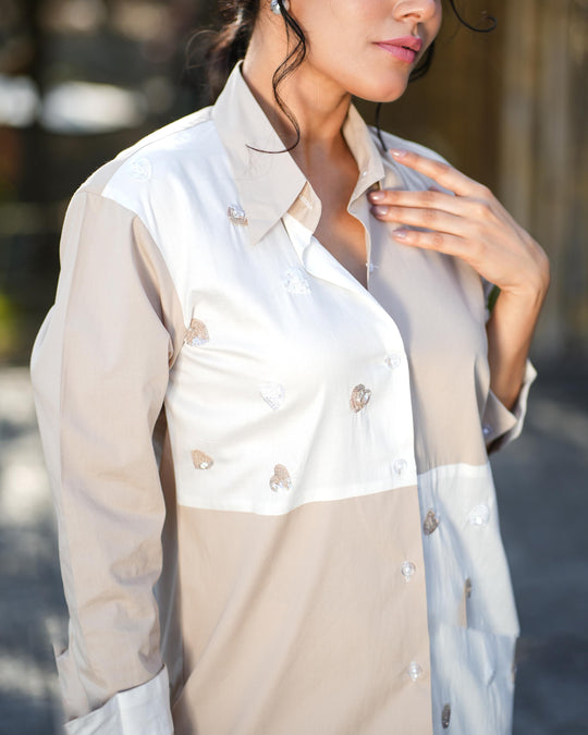 Sizzle- Color block Shirt with handwork detailing in Cotton