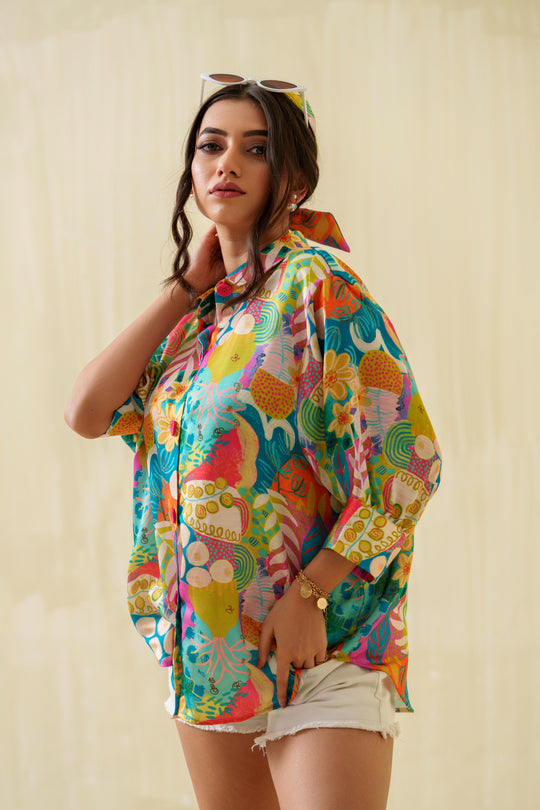 Picasso Linen Satin Printed Comfort Fit Shirt
