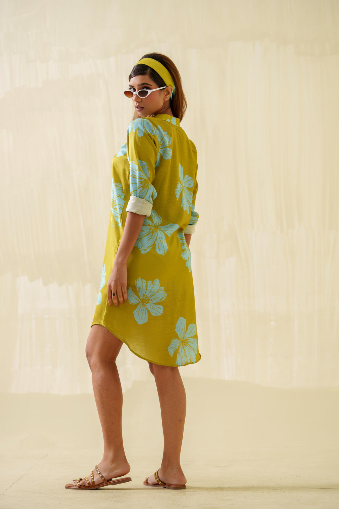 Daffodil- Printed Shirt Dress in Linen Satin