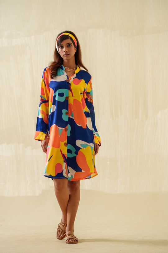 Cosmos Loose Fit - Shirt Dress in Linen satin
