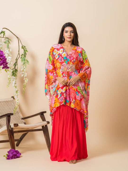 Anam- Kaftan with V-Neck in Premium Crepe with Palazzo.