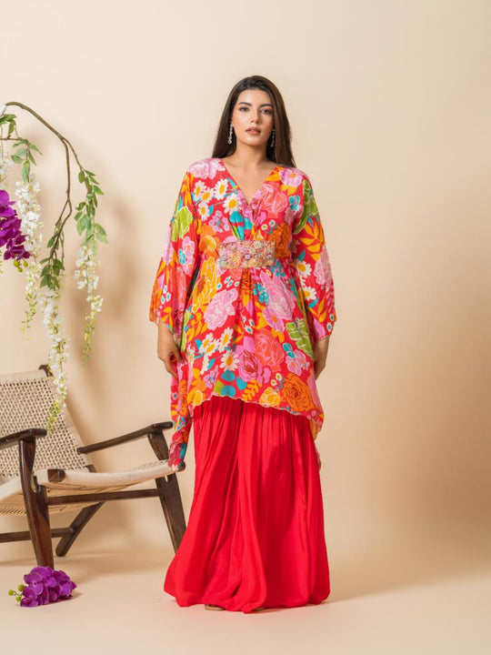 Anam- Kaftan with V-Neck in Premium Crepe with Palazzo.