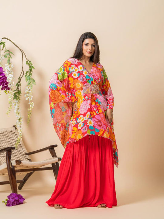 Anam- Kaftan with V-Neck in Premium Crepe with Palazzo.
