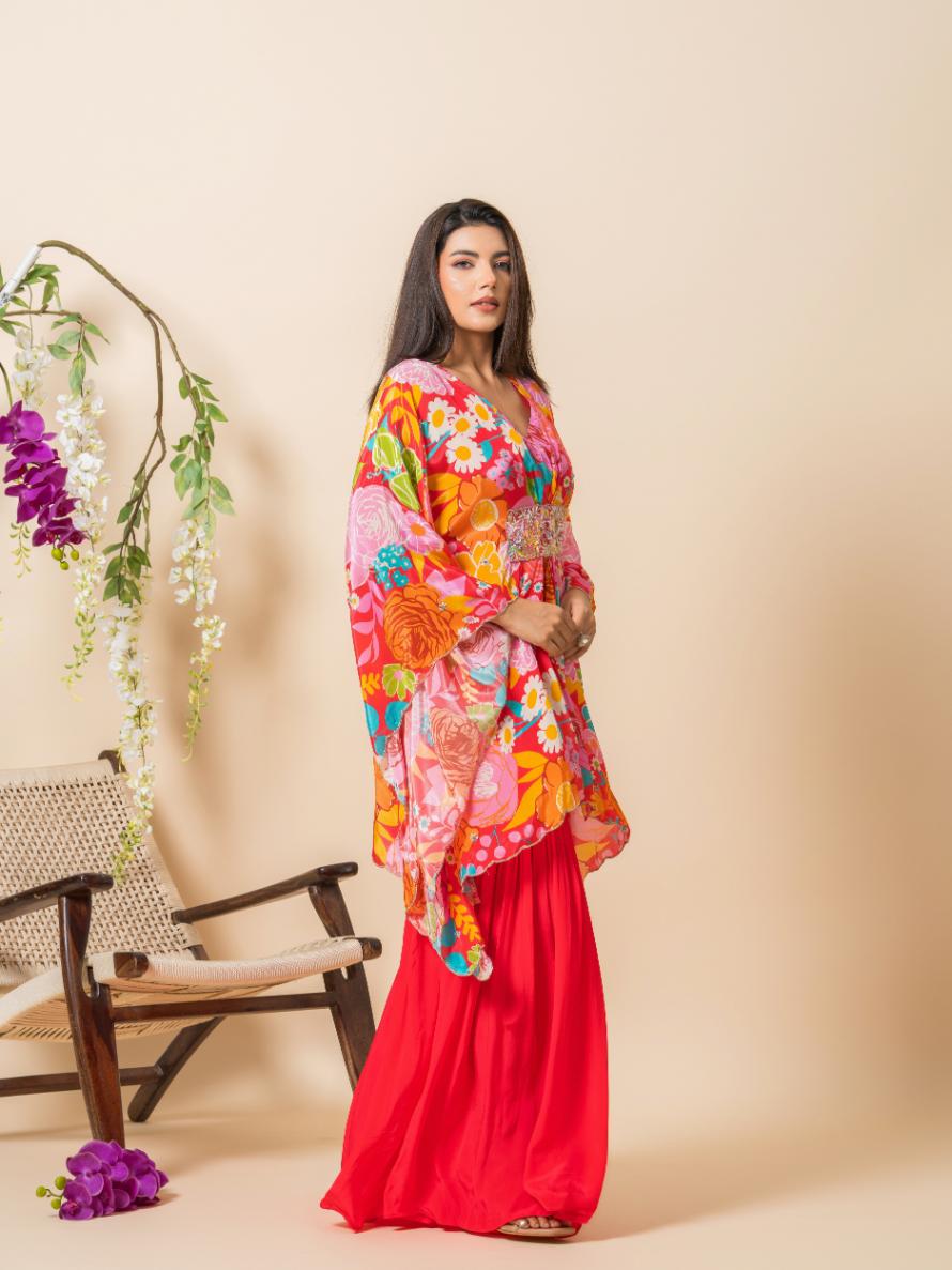 Anam- Kaftan with V-Neck in Premium Crepe with Palazzo.