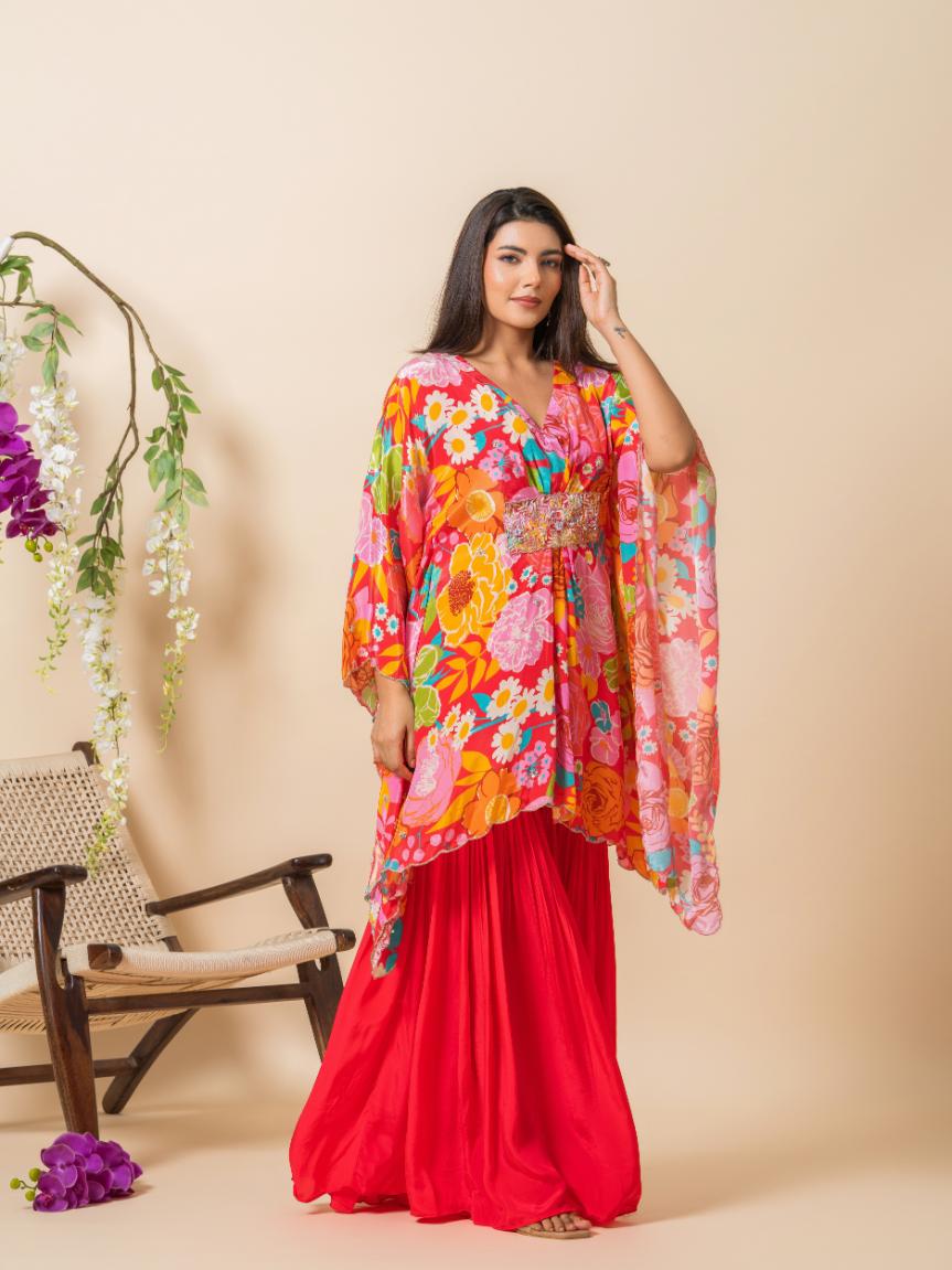 Anam- Kaftan with V-Neck in Premium Crepe with Palazzo.
