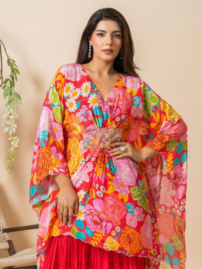 Anam- Kaftan with V-Neck in Premium Crepe with Palazzo.