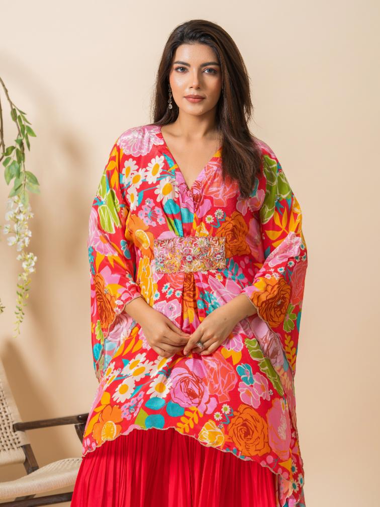 Anam- Kaftan with V-Neck in Premium Crepe with Palazzo.