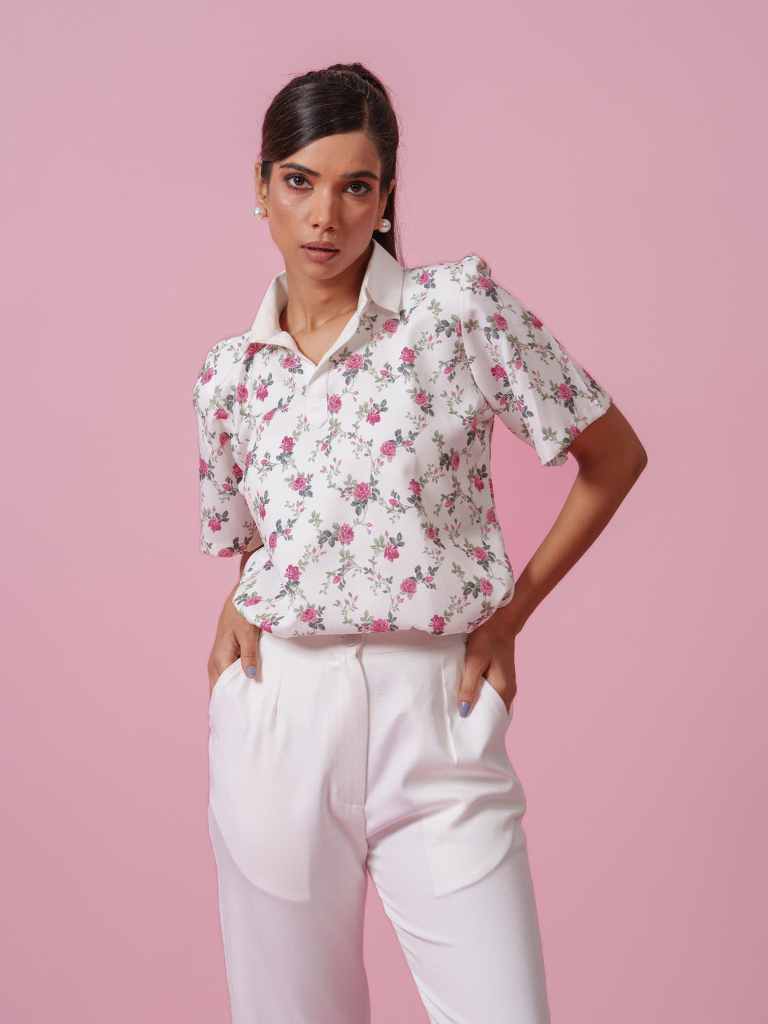 Senorita-  Floral Printed Top in Banana Lycra