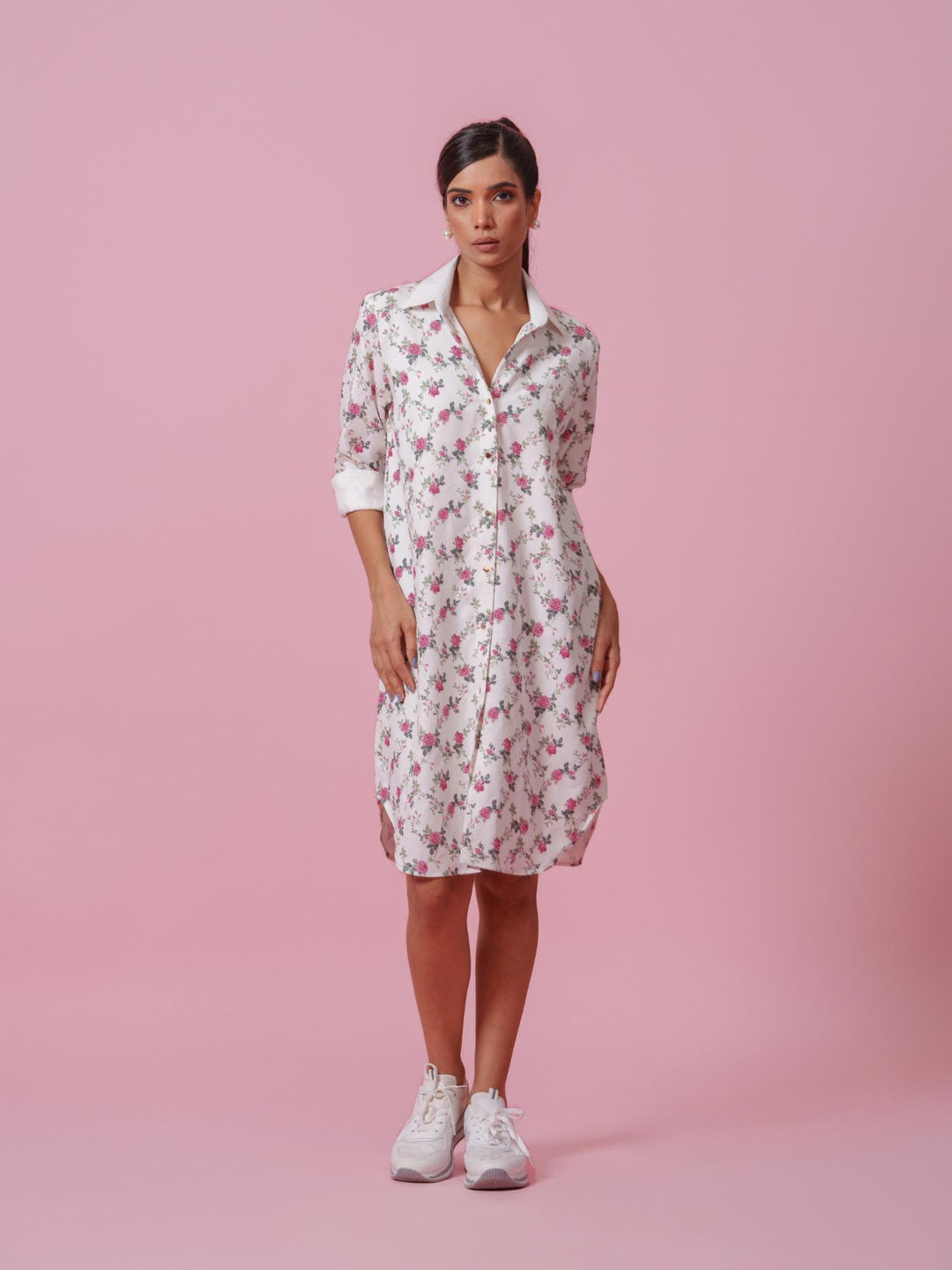 Rosie - Printed Knee Length Shirt Dress