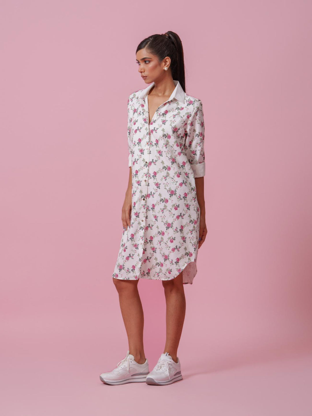Rosie - Printed Knee Length Shirt Dress